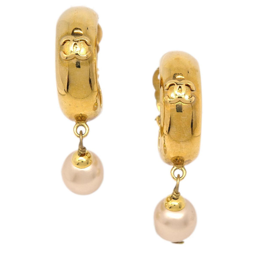 Chanel Cc Round Coco Mark Dangle Earrings Metal Gold Gold_Plated Earrings Jewelry (Pre-Owned)