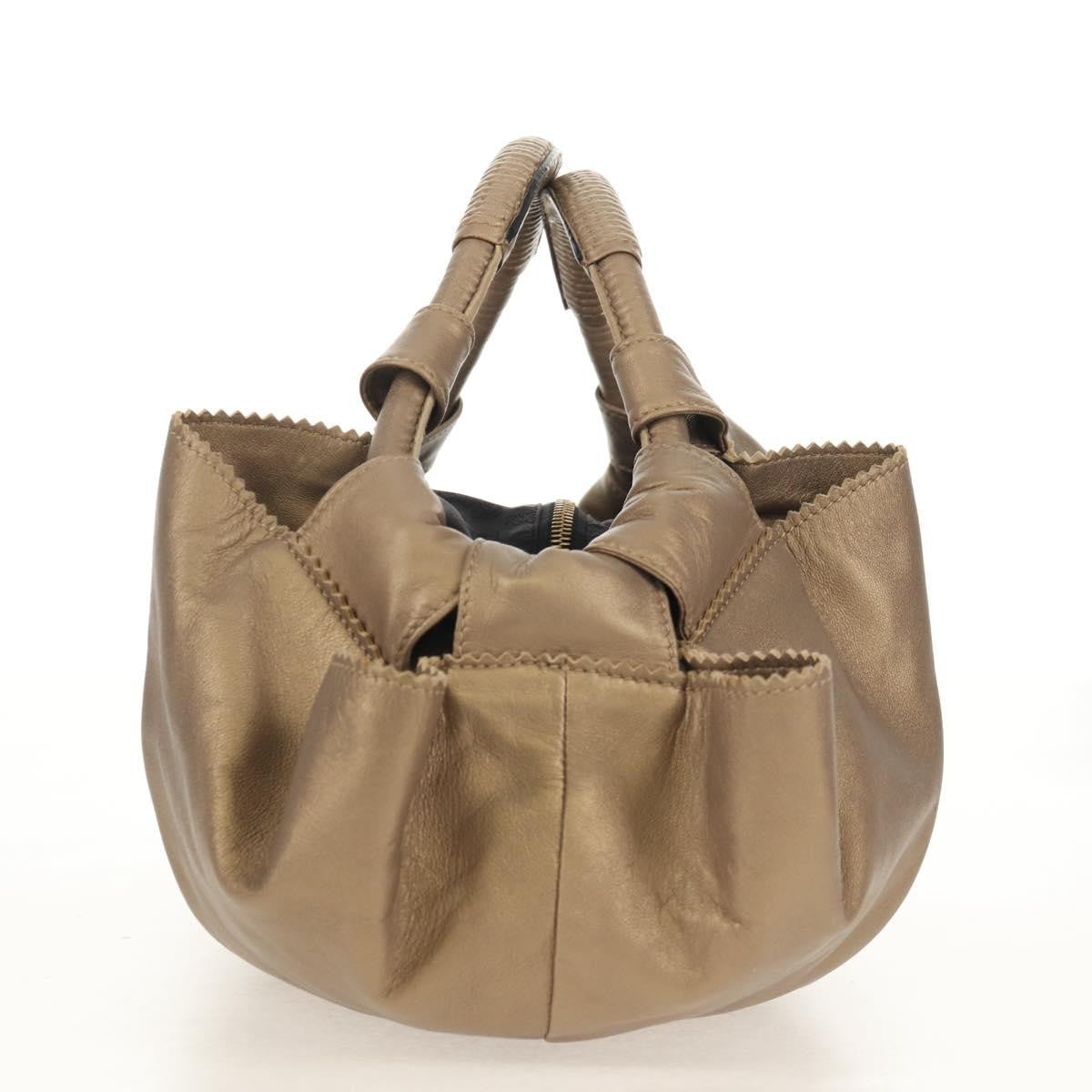 Loewe Anagram Logo Nappa Aire Hand Bag Leather Gold Leather Handbag (Pre-Owned)