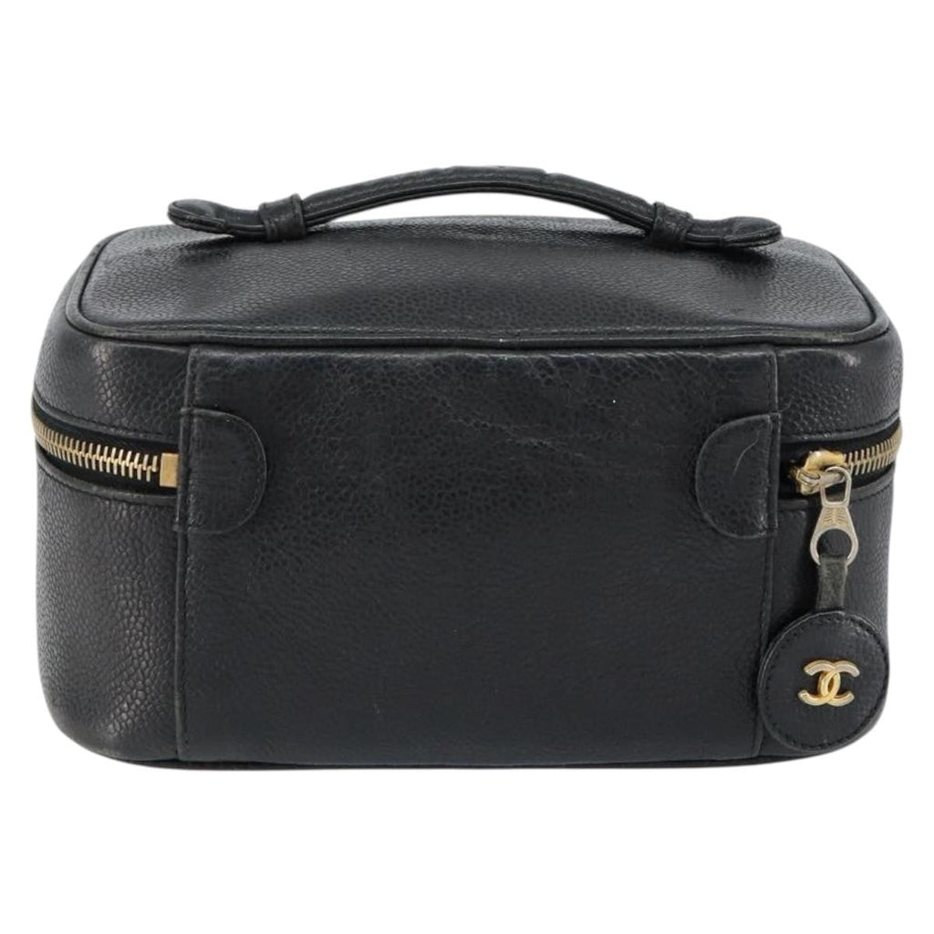 Chanel Vintage Cosmetic Case Leather Black Leather Clutche & Pouche Bag (Pre-Owned)