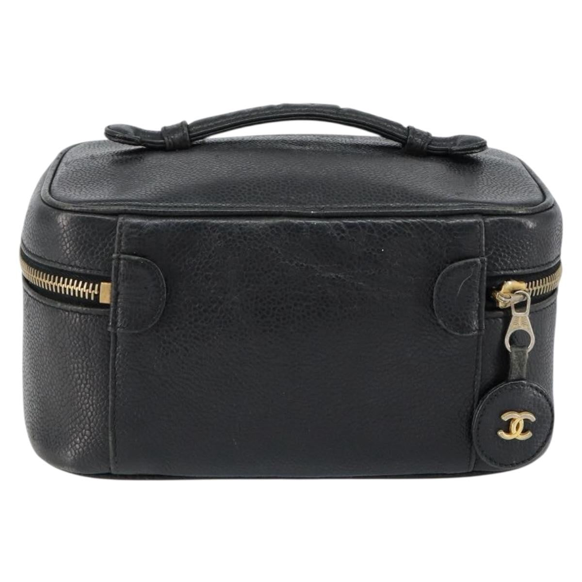 Chanel Vintage Cosmetic Case Leather Black Leather Clutche & Pouche Bag (Pre-Owned)