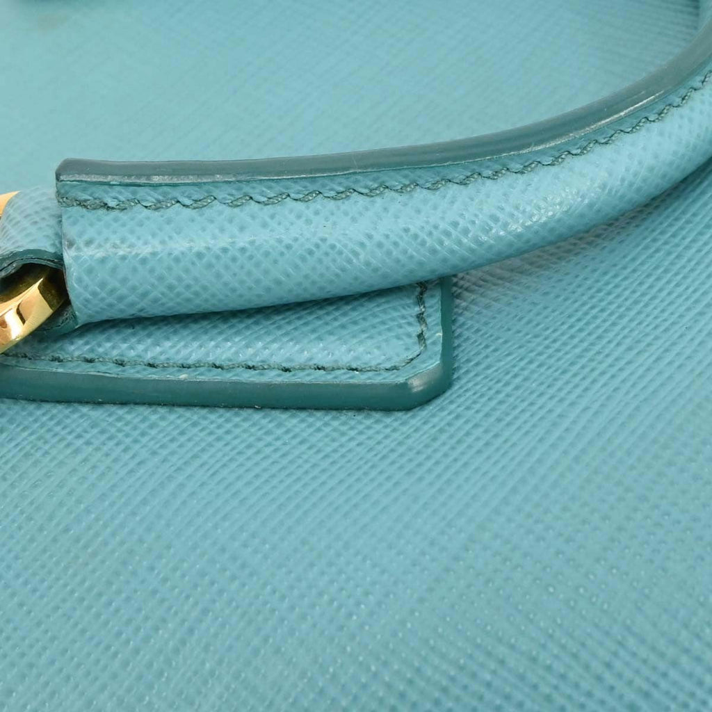 Prada Promenade Bag Saffiano Leather Blue Leather Handbag (Pre-Owned)