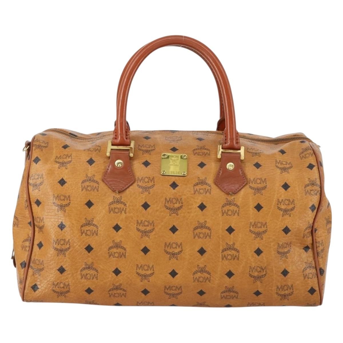 MCM Vicetos Travel Bag Logogram Boston Brown Canvas Travel Bag Bag (Pre-Owned)