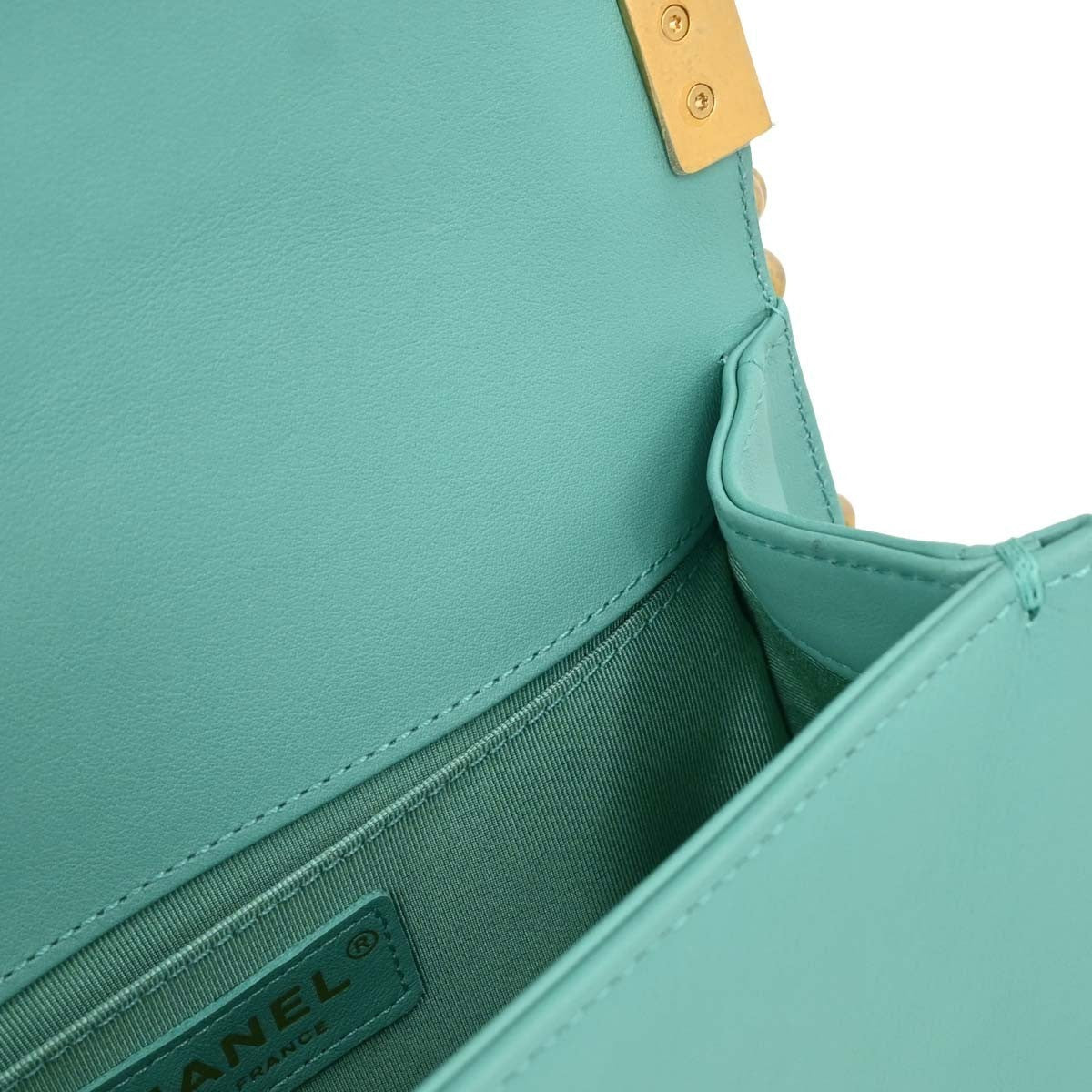 Chanel Boy Flap Bag Quilted Lambskin Green Leather Shoulder Bag Bag (Pre-Owned)