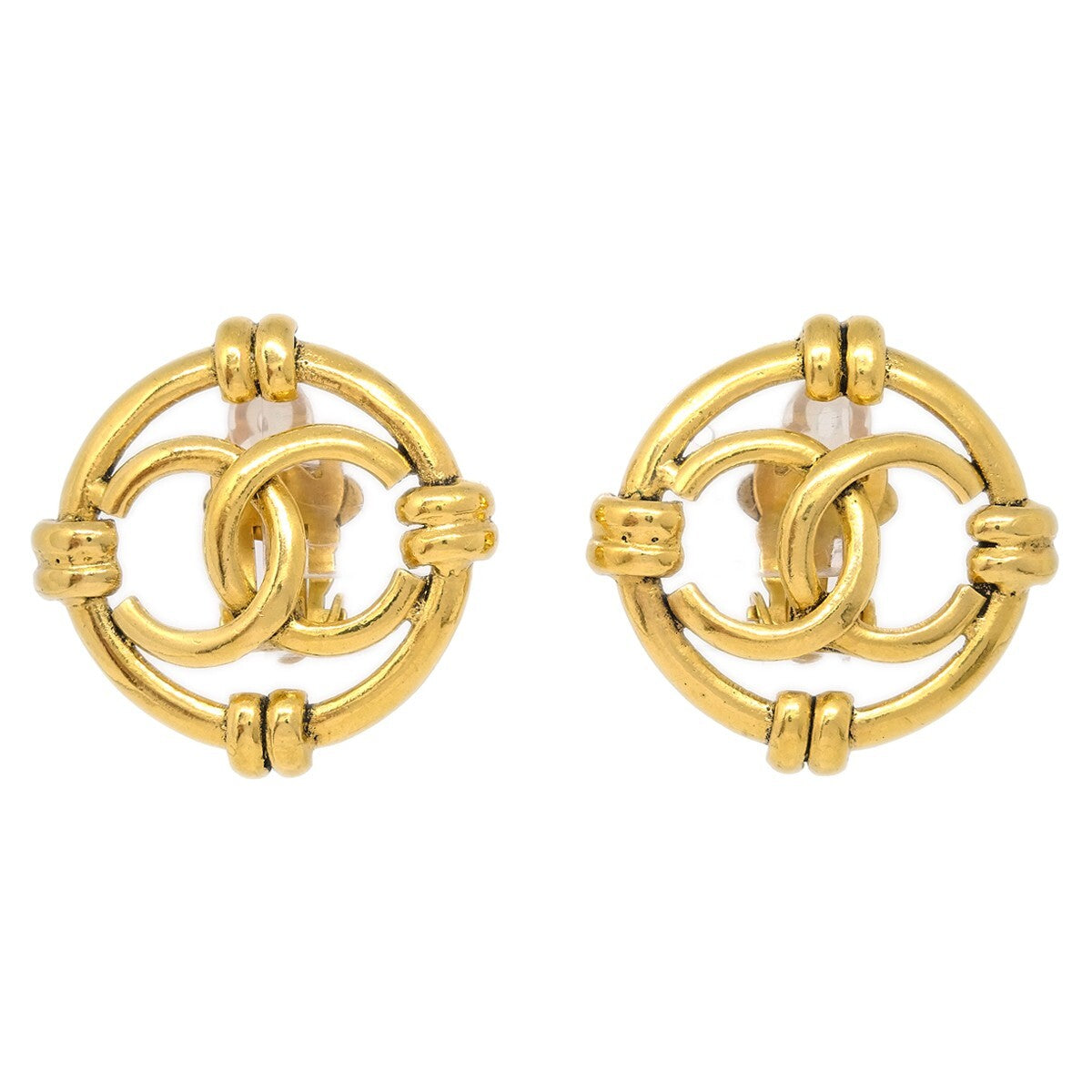 Chanel Vintage Cut-Out Cc Clip-On Earrings Metal Gold Gold_Plated Earrings Jewelry (Pre-Owned)