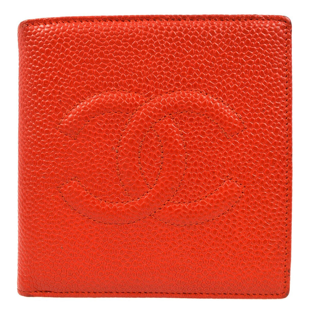 Chanel Vintage Timeless Cc Bifold Wallet Caviar Red Leather Wallets Accessory (Pre-Owned)