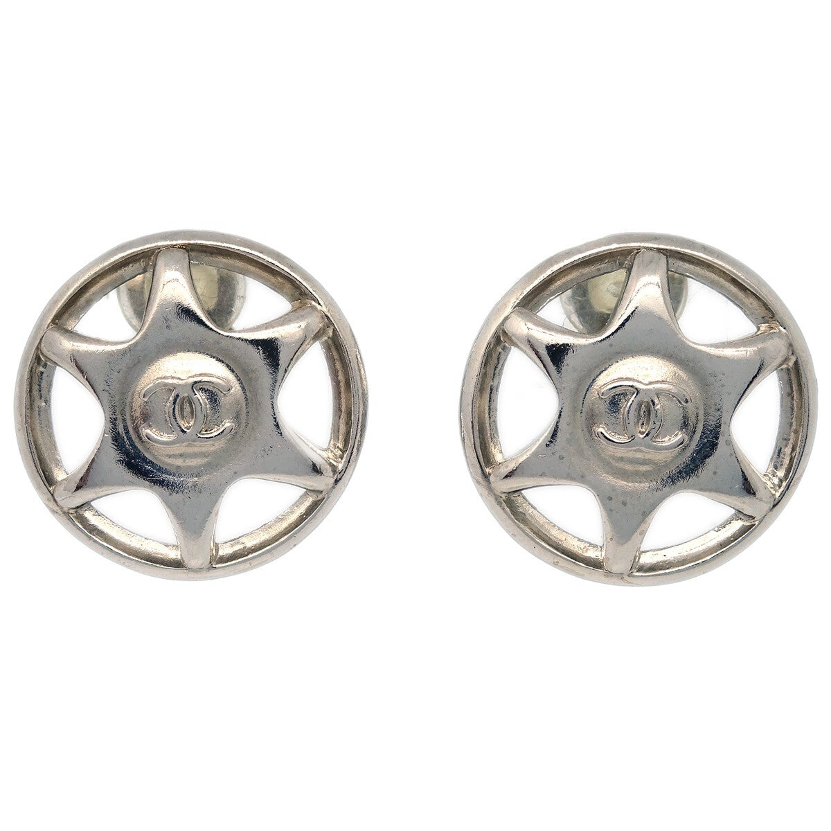 Chanel Cc Round Earrings Metal Silver Silver_Plated Earrings Jewelry (Pre-Owned)