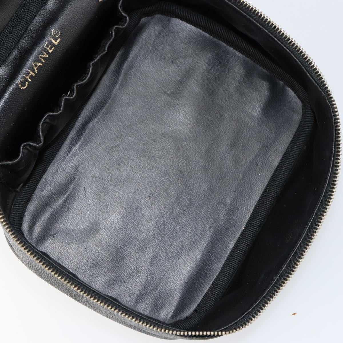 Chanel Vintage Cosmetic Case Leather Black Leather Clutche & Pouche Bag (Pre-Owned)