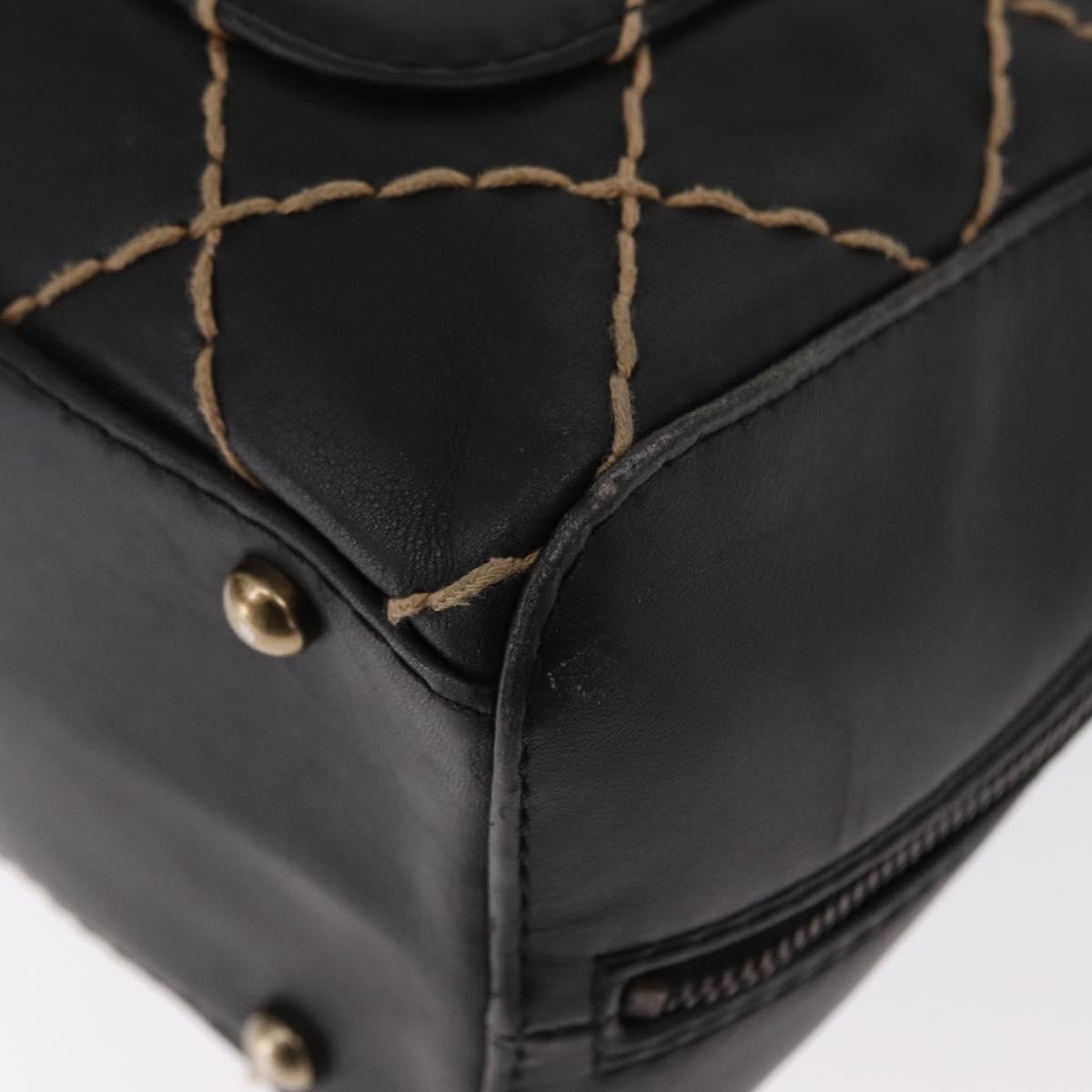 Chanel Surpique Zip Around Satchel Quilted Leather Black Leather Handbag (Pre-Owned)