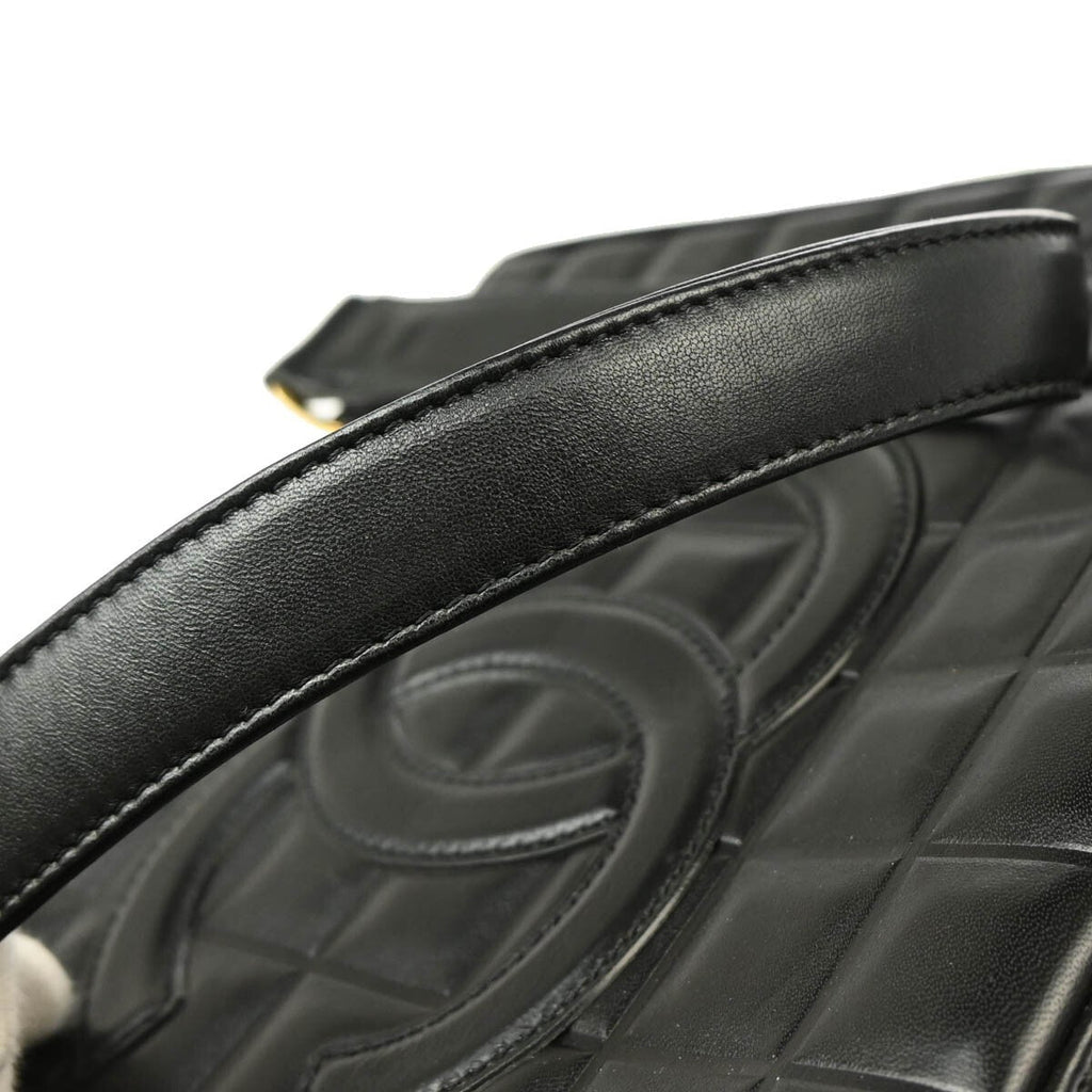 Chanel Chocolate Bar Cc Tote Quilted Leather Black Leather Tote Bag Bag (Pre-Owned)