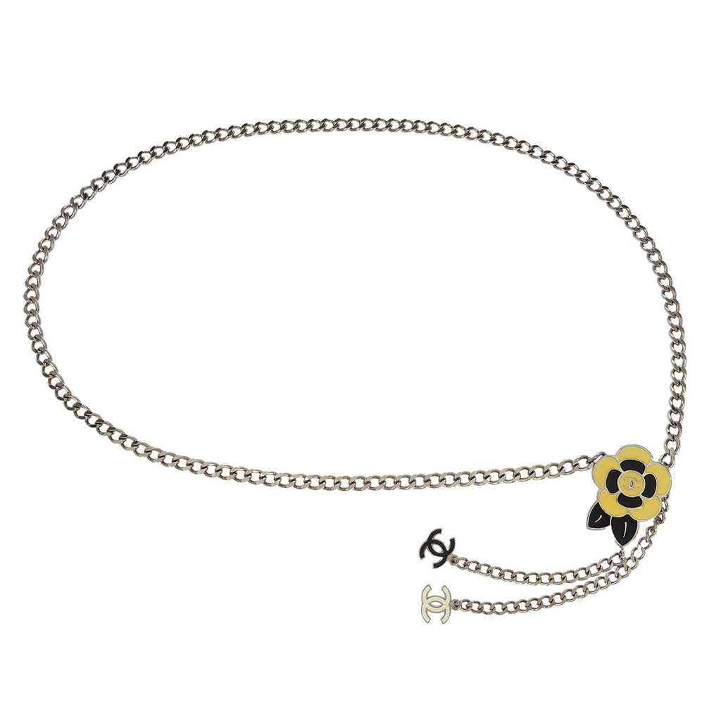 Chanel Vintage Camellia Charm Chain Belt Metal Silver Silver_Plated Belts Accessory (Pre-Owned)