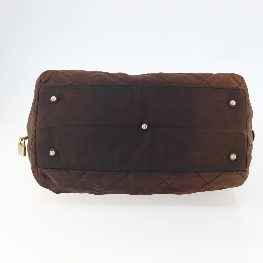 Prada Vintage Chain Handbag Tessuto Brown Nylon Handbag (Pre-Owned)