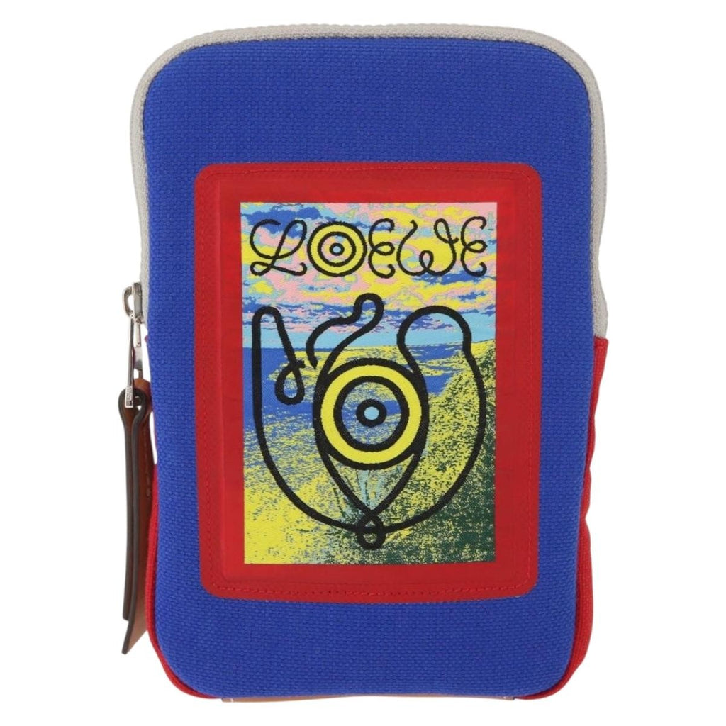Loewe Eye/Loewe/Nature Zip Neck Pouch Canvas With Applique Blue Canvas Clutche & Pouche Bag (Pre-Owned)