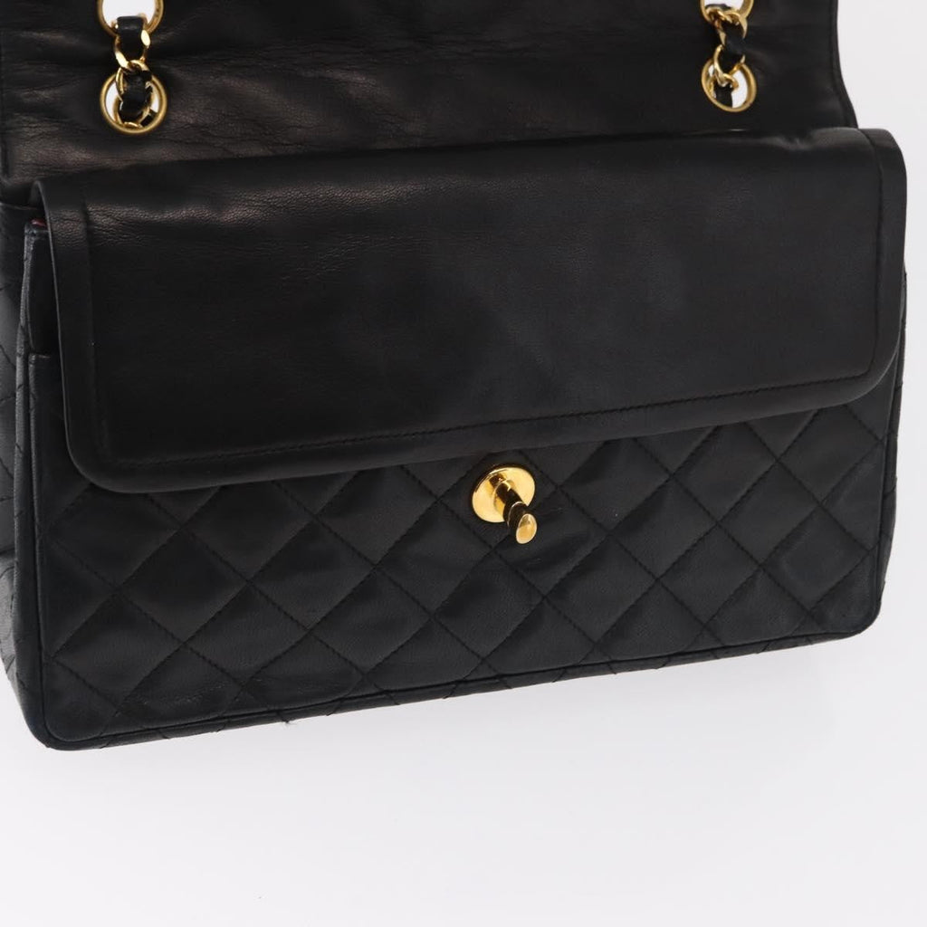 Chanel Vintage Two Tone Cc Flap Bag Quilted Lambskin Black Leather Shoulder Bag Bag (Pre-Owned)