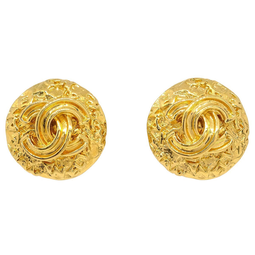 Chanel Vintage Round Cc Clip-On Earrings Metal Gold Gold_Plated Earrings Jewelry (Pre-Owned)
