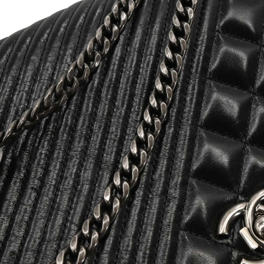 Chanel Coco Boy Flap Bag Quilted Aged Calfskin Black Leather Shoulder Bag Bag (Pre-Owned)