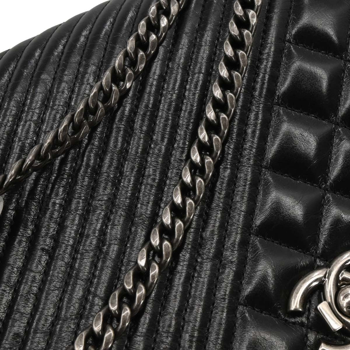 Chanel Coco Boy Flap Bag Quilted Aged Calfskin Black Leather Shoulder Bag Bag (Pre-Owned)