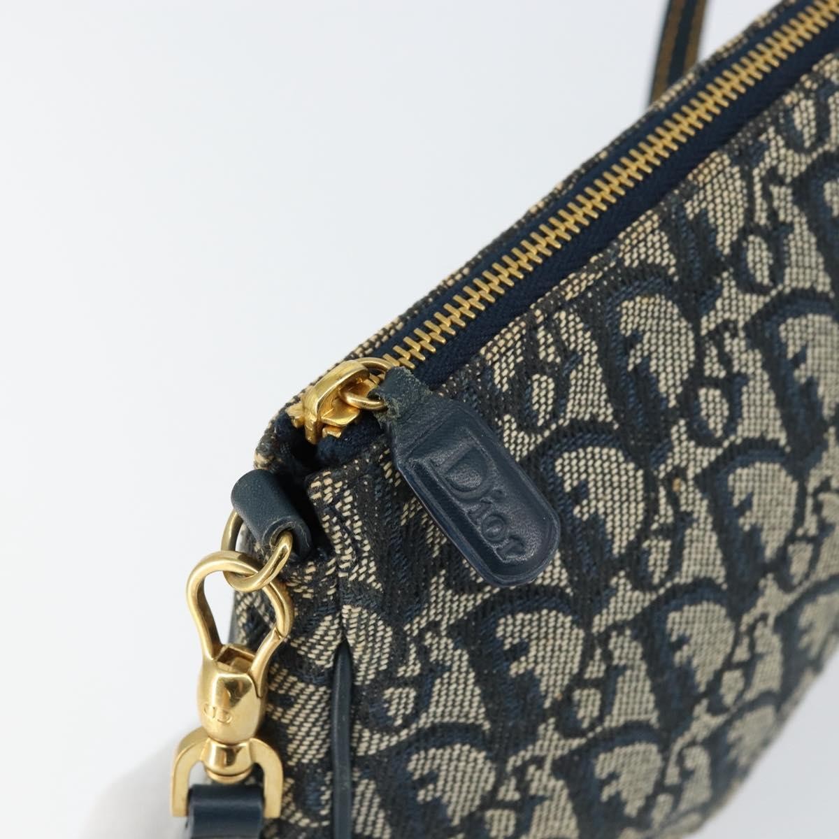 Christian Dior Vintage Saddle Bag Diorissimo Canvas Navy Canvas Clutche & Pouche Bag (Pre-Owned)