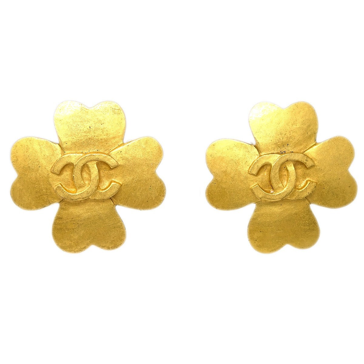 Chanel Vintage Cc Clover Clip-On Earrings Metal Gold Gold_Plated Earrings Jewelry (Pre-Owned)