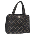 Chanel Surpique Zip Around Satchel Quilted Leather Black Leather Handbag (Pre-Owned)