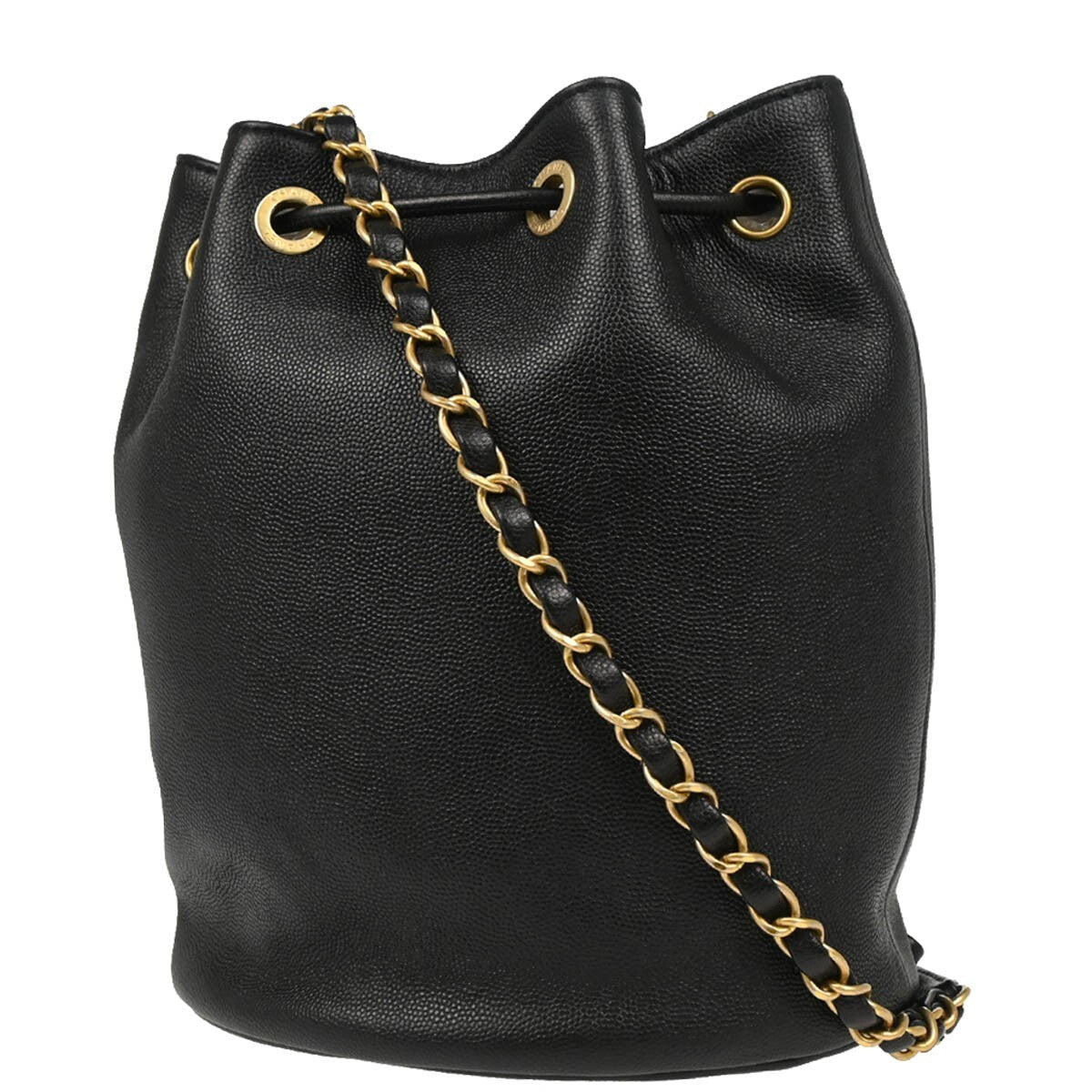 Chanel Deauville Drawstring Bucket Bag Studded Caviar Black Leather Shoulder Bag Bag (Pre-Owned)