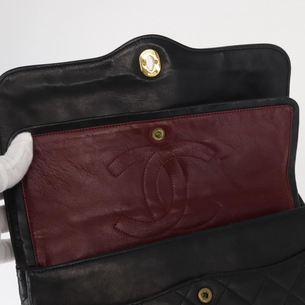 Chanel Vintage Two Tone Cc Flap Bag Quilted Lambskin Black Leather Shoulder Bag Bag (Pre-Owned)