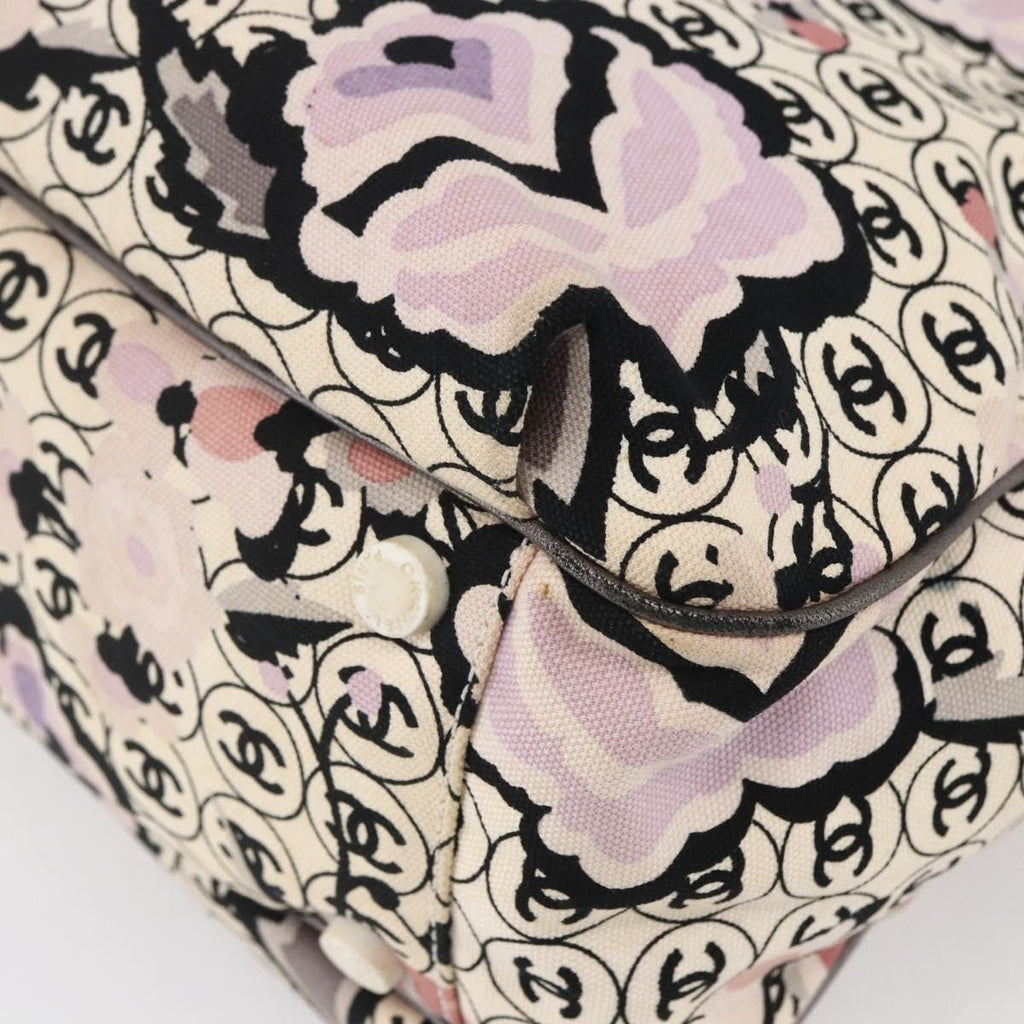 Chanel Vintage Floral Tote Canvas Beige Canvas Tote Bag Bag (Pre-Owned)