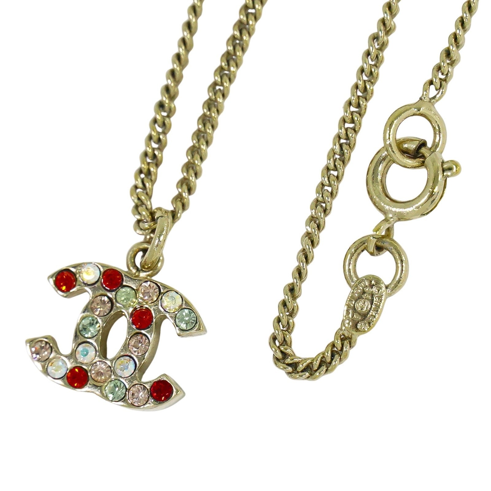 Chanel Rainbow Cc Pendant Necklace Metal And Crystals Gold Gold_Plated Necklace Jewelry (Pre-Owned)