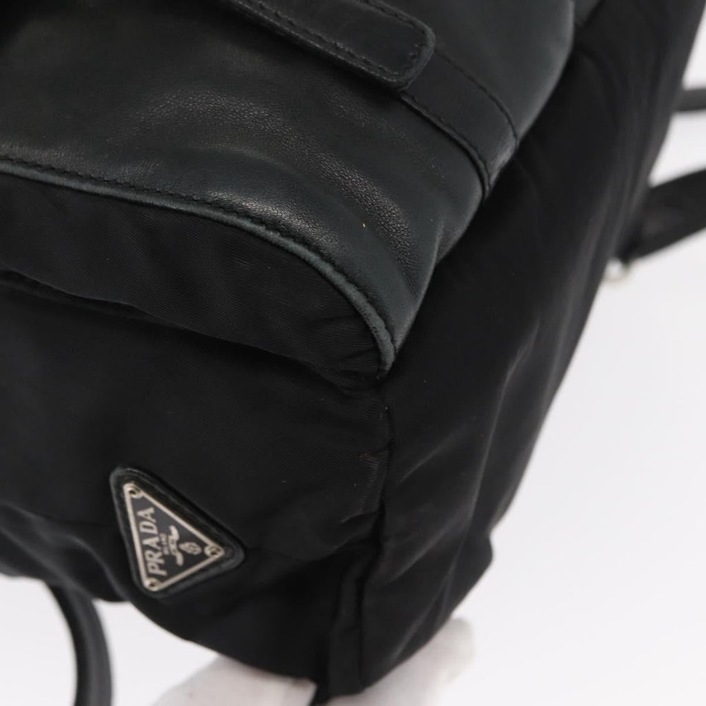 Prada Vela Double Front Pocket Backpack Tessuto With Saffiano Leather Black Nylon Backpack Bag (Pre-Owned)