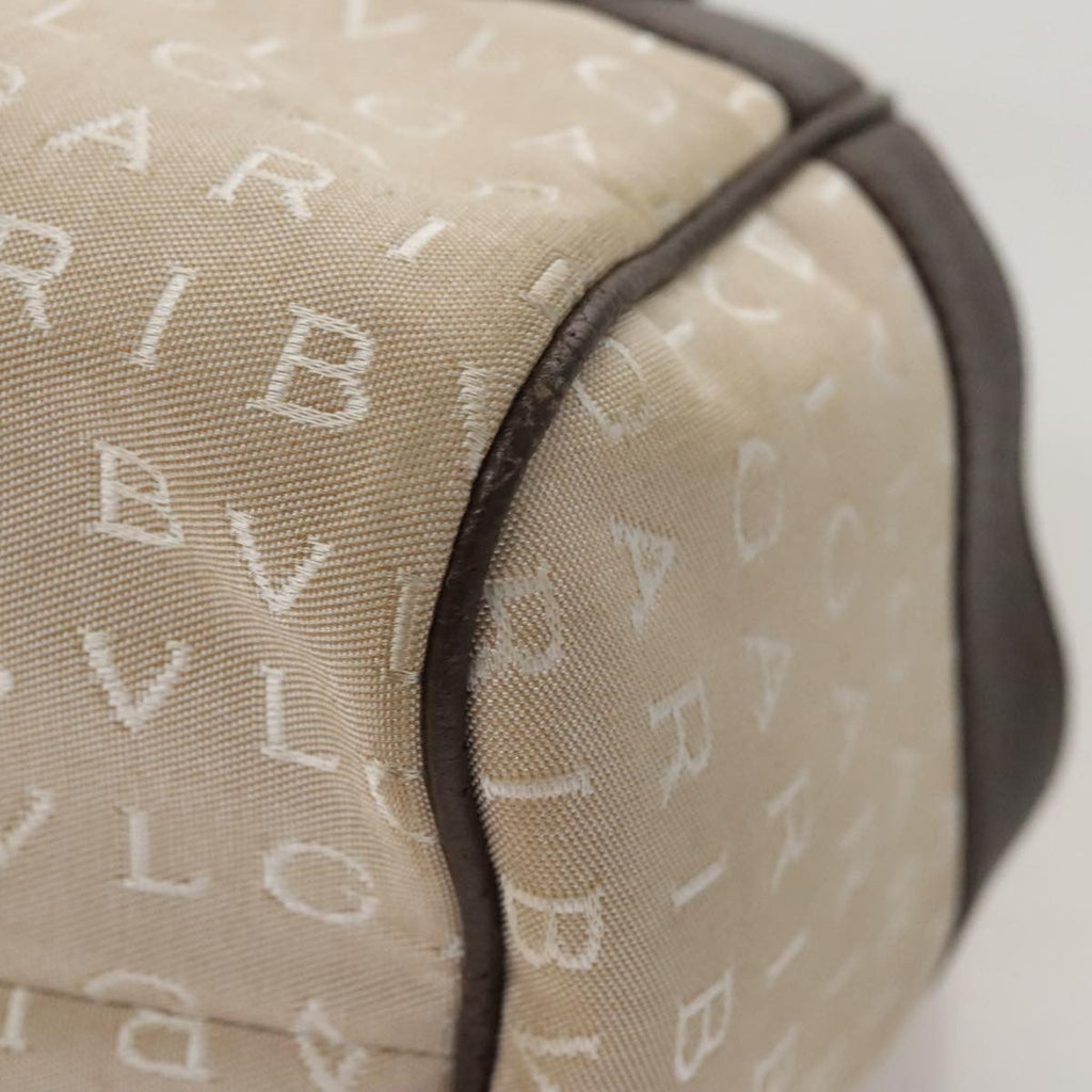 Bvlgari Logomania Handbag Canvas Beige Canvas Handbag (Pre-Owned)