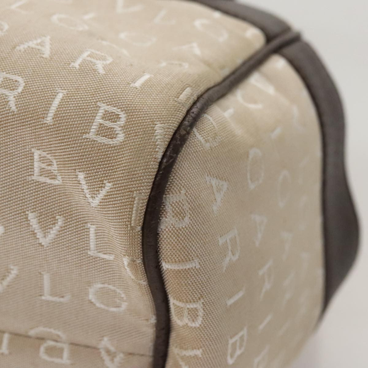 Bvlgari Logomania Handbag Canvas Beige Canvas Handbag (Pre-Owned)