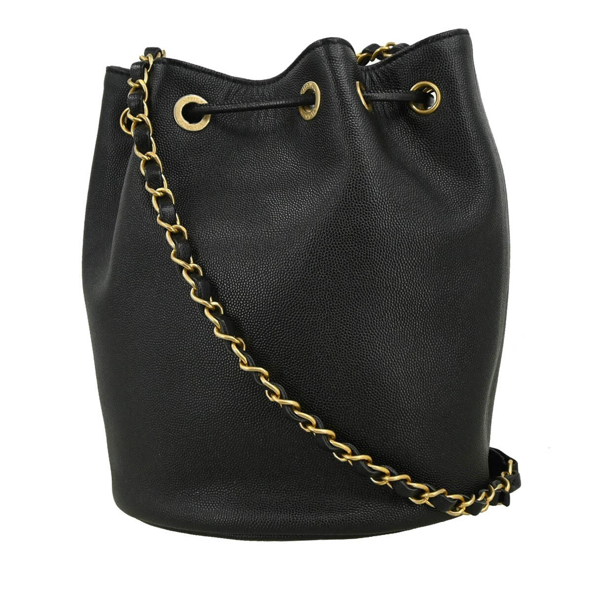 Chanel Deauville Drawstring Bucket Bag Studded Caviar Black Leather Shoulder Bag Bag (Pre-Owned)