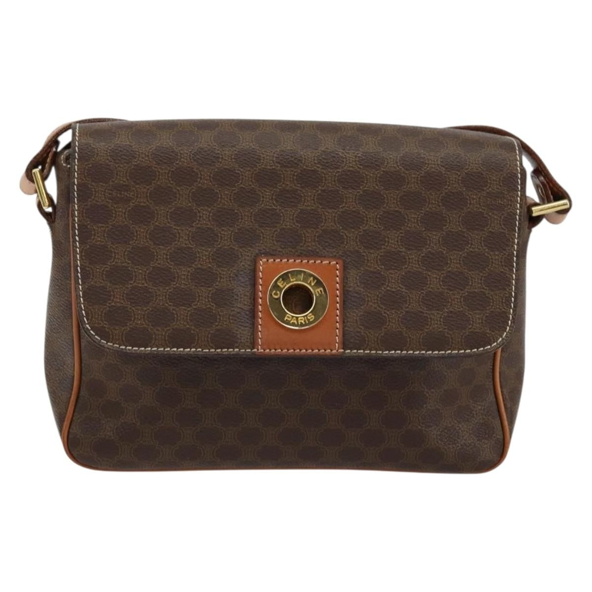 Celine Vintage Macadam Circle Logo Shoulder Bag Canvas And Leather Brown Canvas Shoulder Bag Bag (Pre-Owned)