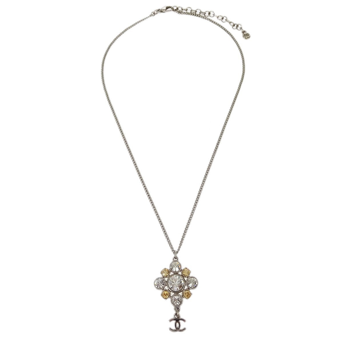 Chanel Cc Cluster Drop Pendant Necklace Metal With Crystals Silver Silver_Plated Necklace Jewelry (Pre-Owned)