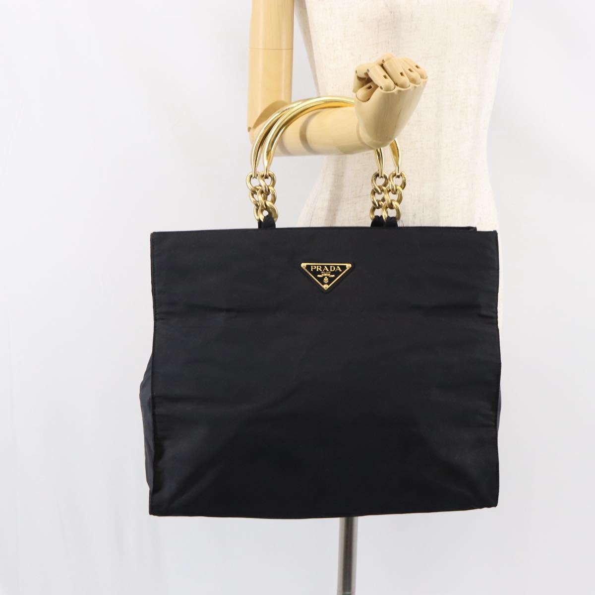 Prada Metal Handles Tote Tessuto Black Nylon Tote Bag Bag (Pre-Owned)