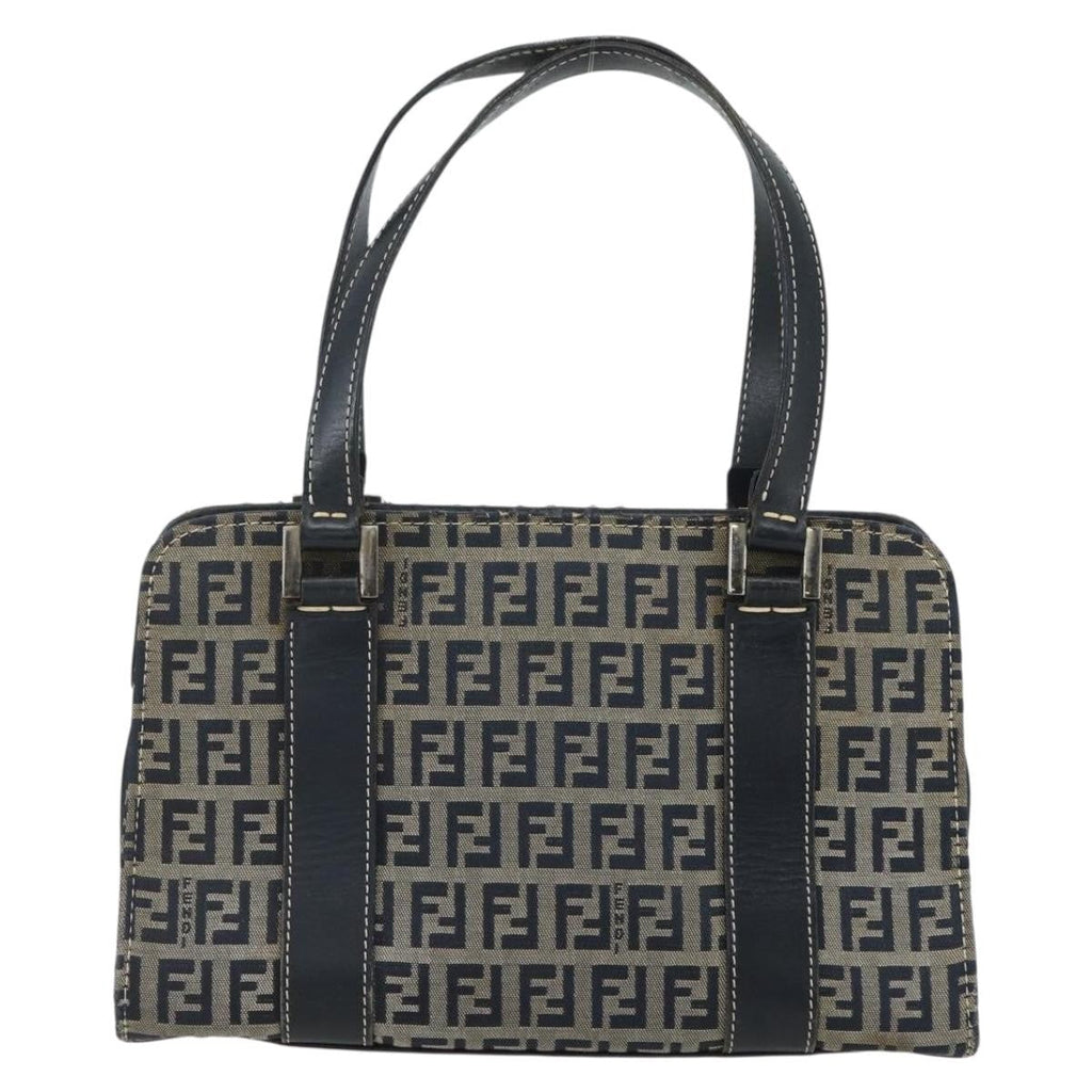 Fendi Vintage Satchel Zucchino Canvas Navy Canvas Handbag (Pre-Owned)