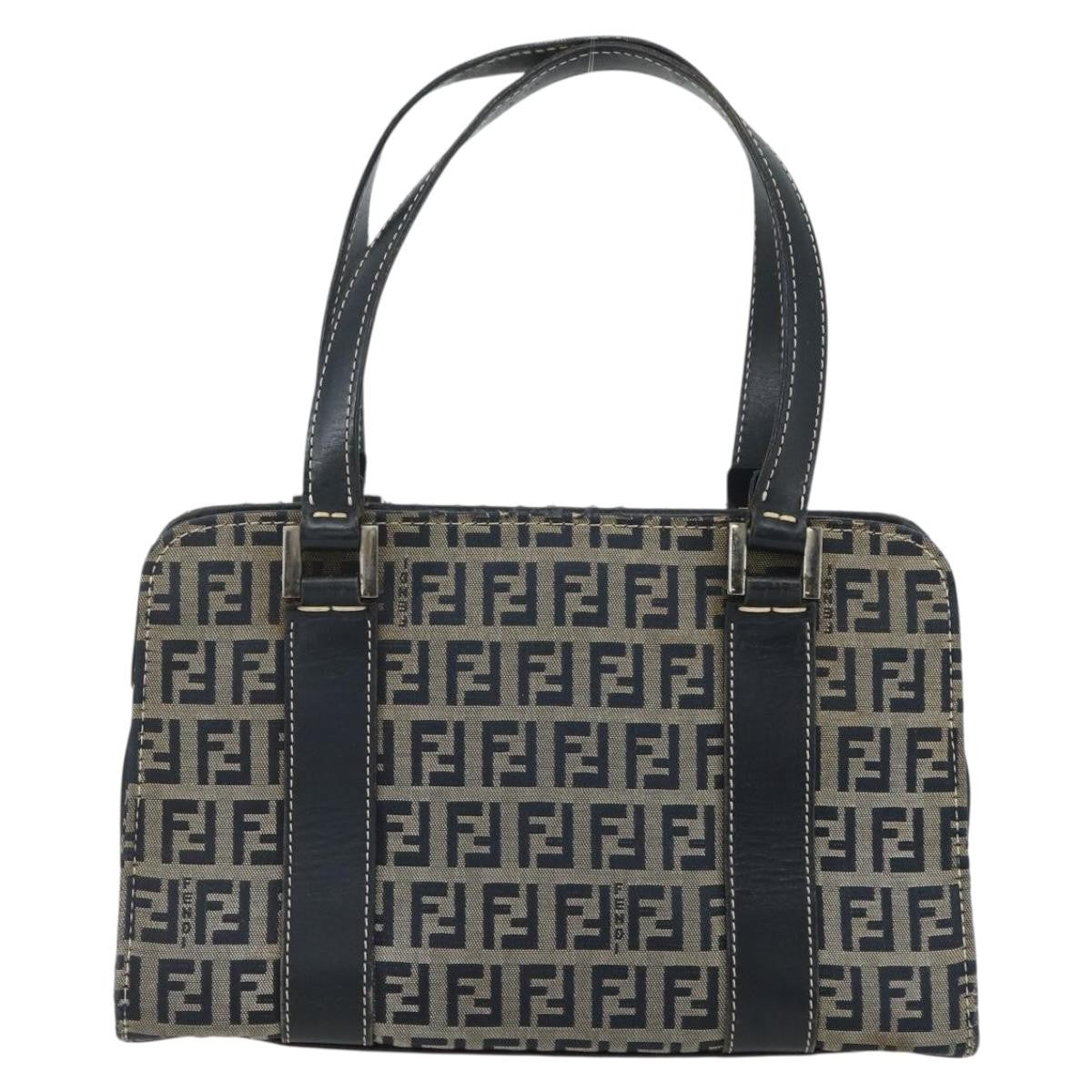 Fendi Vintage Satchel Zucchino Canvas Navy Canvas Handbag (Pre-Owned)