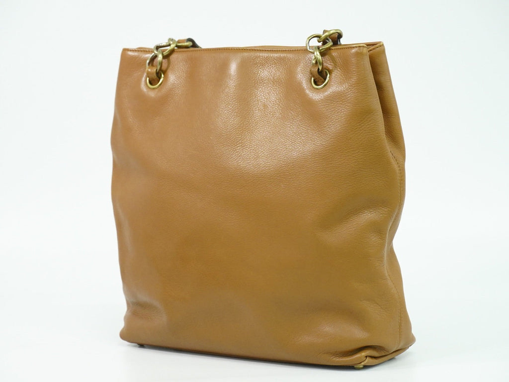 Chanel Vintage Cc Tote Leather Brown Leather Tote Bag Bag (Pre-Owned)