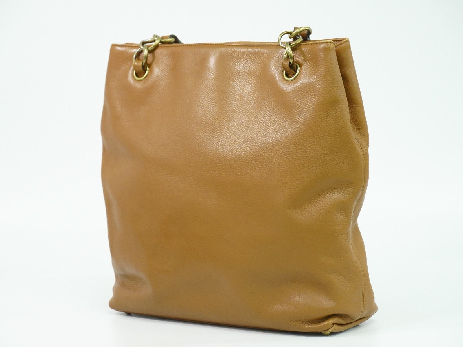 Chanel Vintage Cc Tote Leather Brown Leather Tote Bag Bag (Pre-Owned)