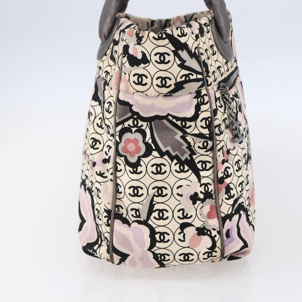 Chanel Vintage Floral Tote Canvas Beige Canvas Tote Bag Bag (Pre-Owned)