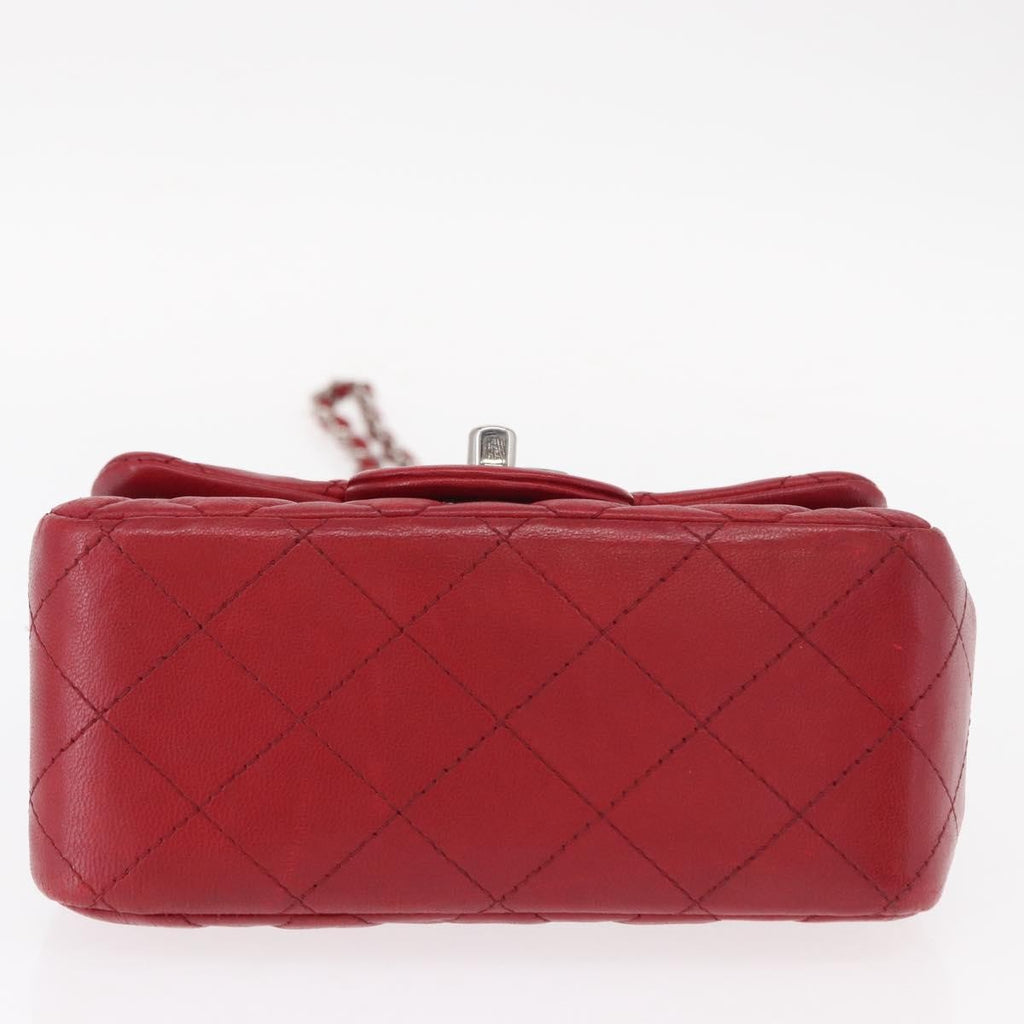 Chanel Square Classic Single Flap Bag Quilted Lambskin Red Leather Shoulder Bag Bag (Pre-Owned)