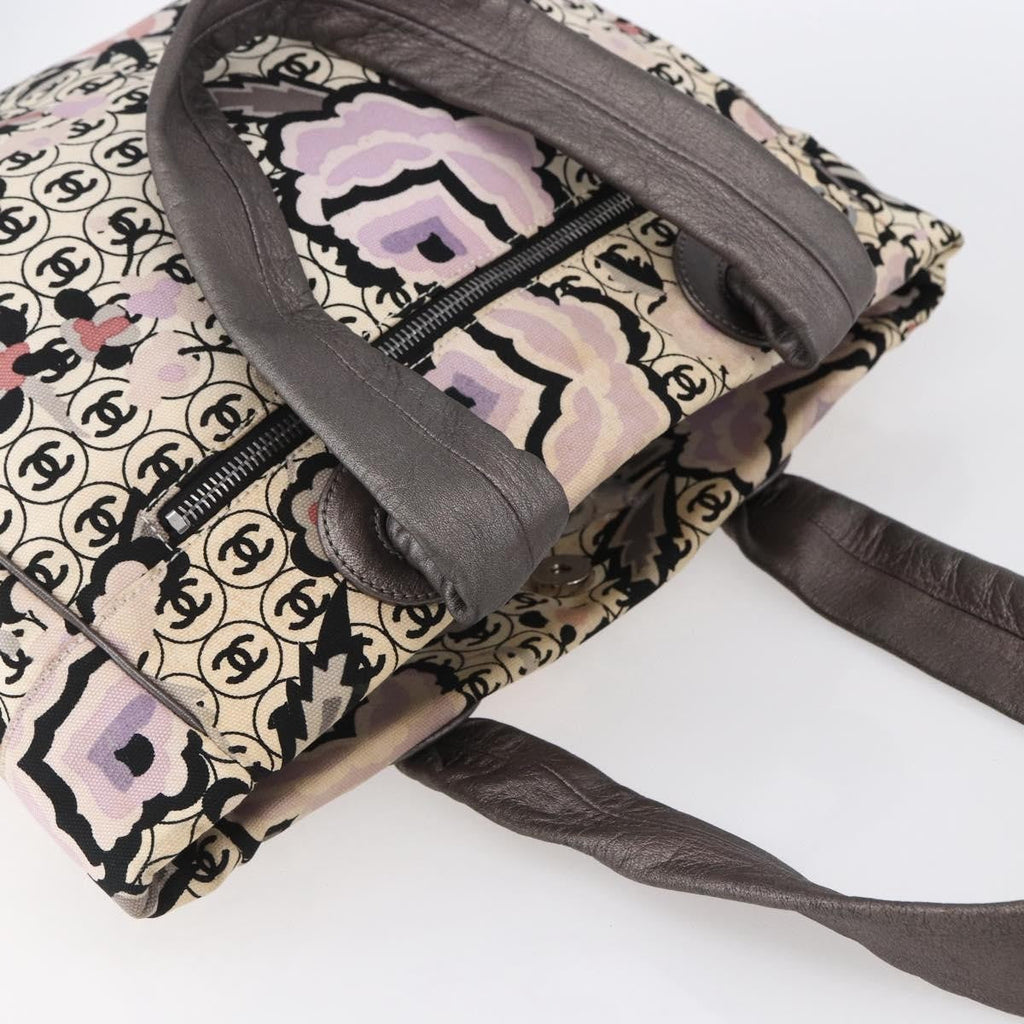 Chanel Vintage Floral Tote Canvas Beige Canvas Tote Bag Bag (Pre-Owned)