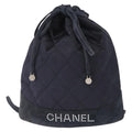 Chanel Vintage Drawstring Backpack Quilted Satin With Suede Navy Satin Backpack Bag (Pre-Owned)
