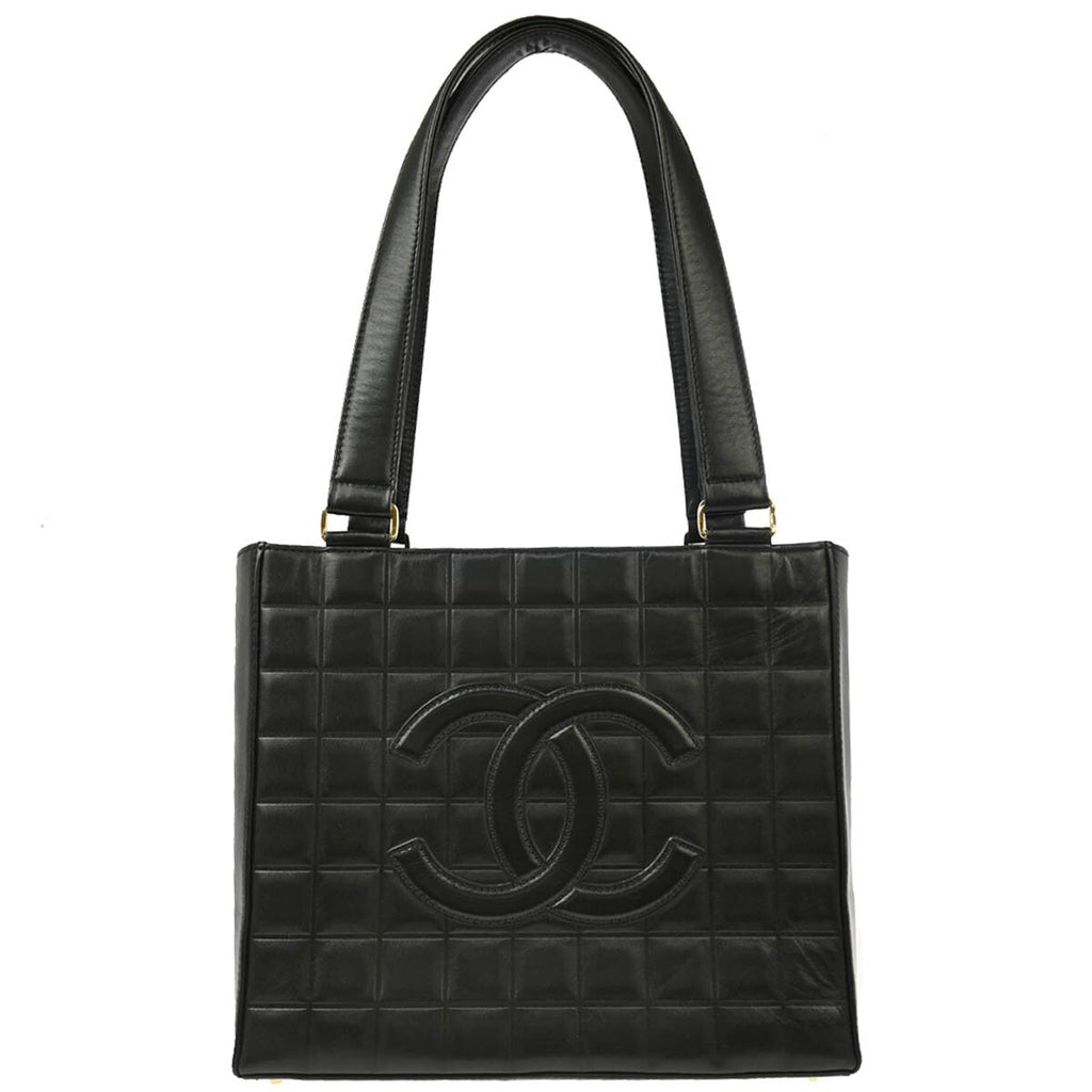 Chanel Chocolate Bar Cc Tote Quilted Leather Black Leather Tote Bag Bag (Pre-Owned)