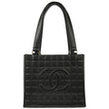 Chanel Chocolate Bar Cc Tote Quilted Leather Black Leather Tote Bag Bag (Pre-Owned)