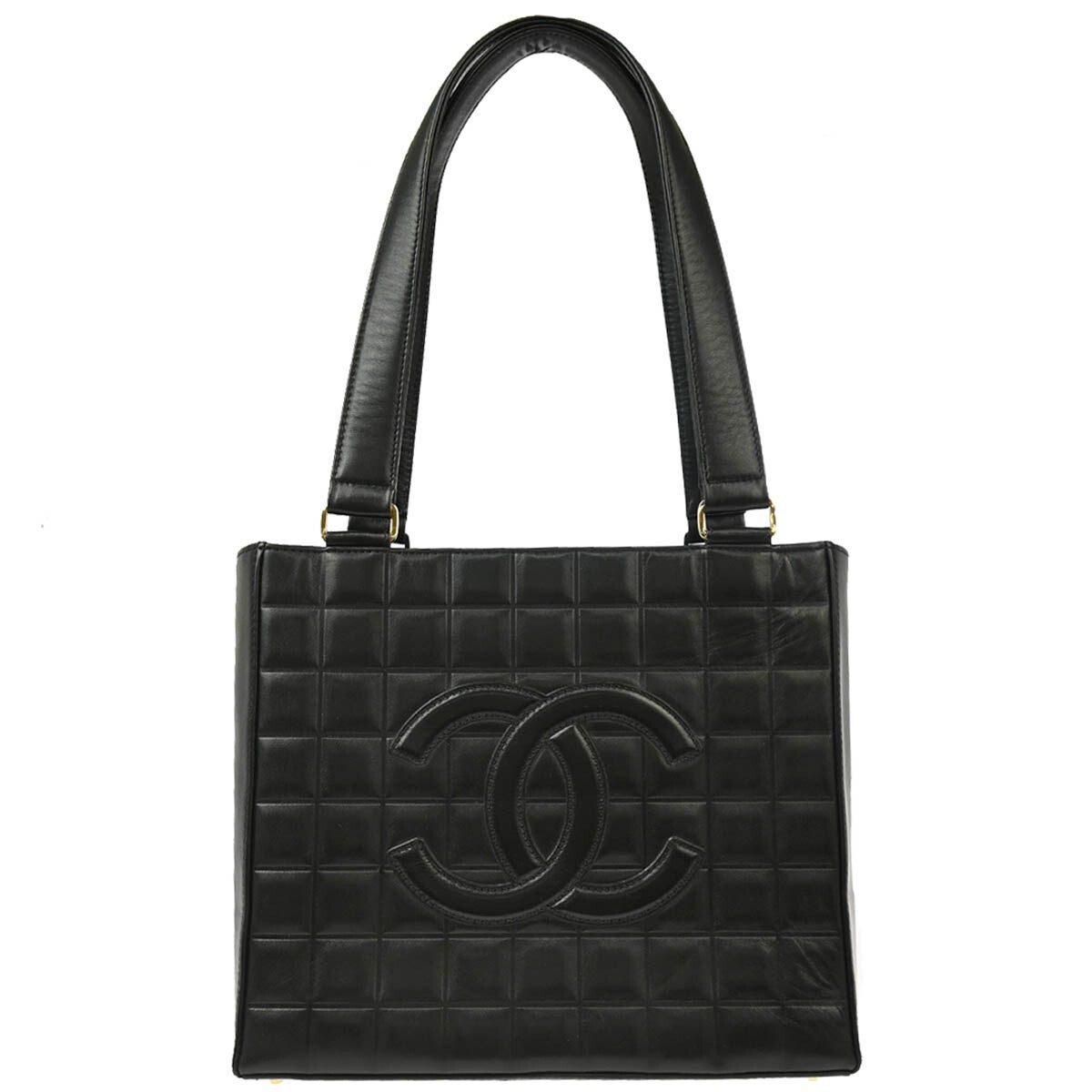 Chanel Chocolate Bar Cc Tote Quilted Leather Black Leather Tote Bag Bag (Pre-Owned)