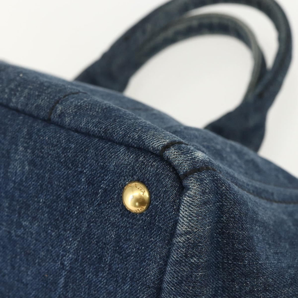 Prada Canapa Tote Denim Blue Canvas Tote Bag Bag (Pre-Owned)