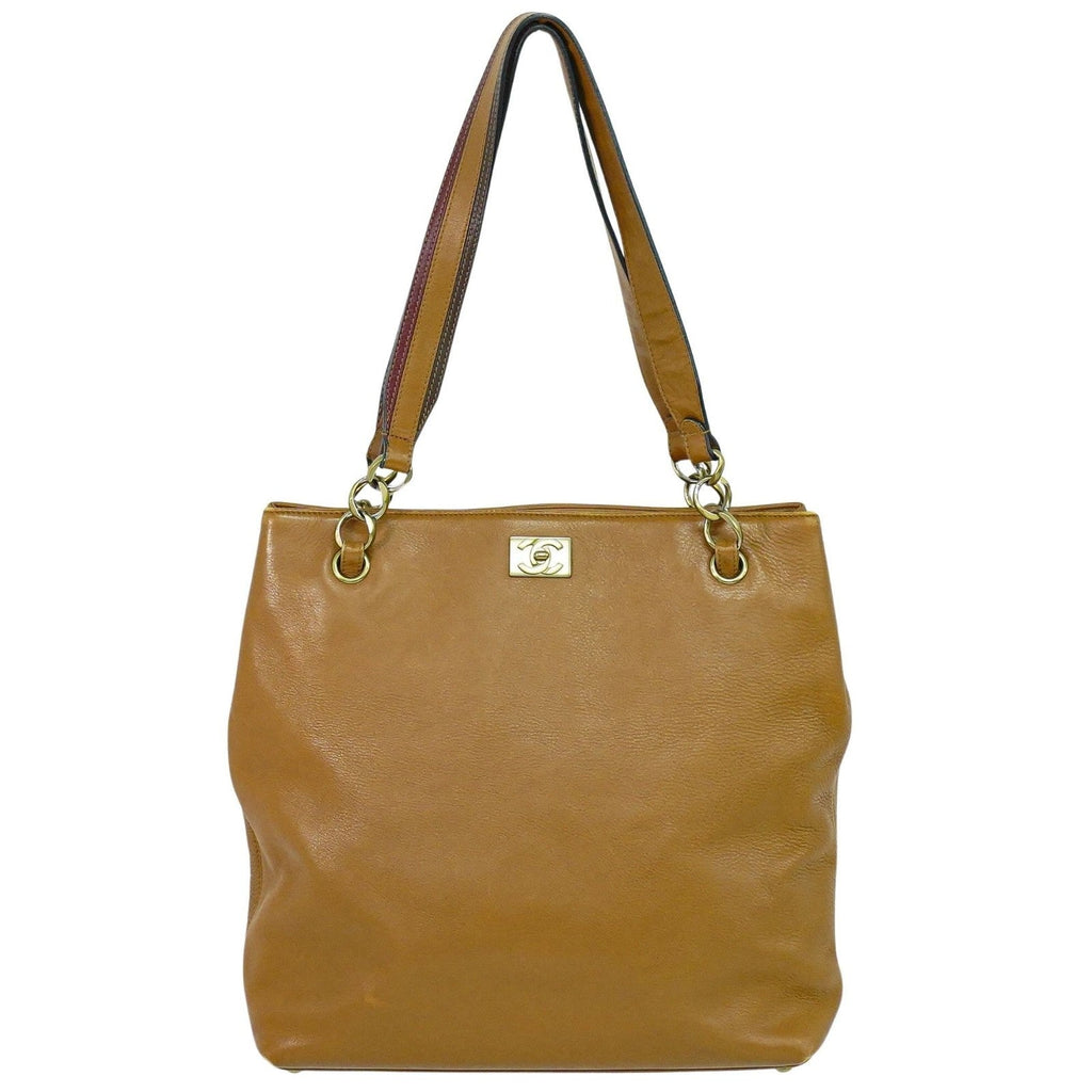 Chanel Vintage Cc Tote Leather Brown Leather Tote Bag Bag (Pre-Owned)