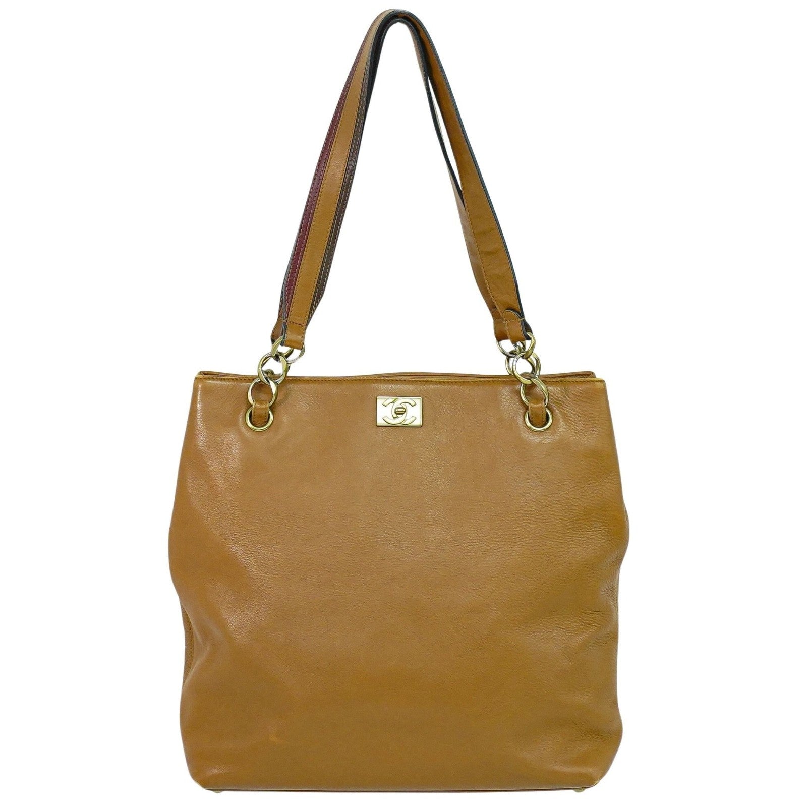 Chanel Vintage Cc Tote Leather Brown Leather Tote Bag Bag (Pre-Owned)