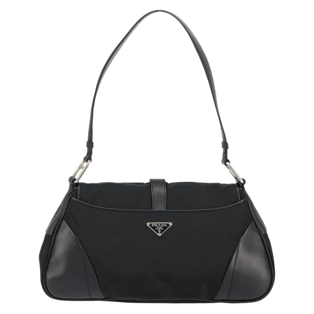 Prada Vintage Shoulder Bag Leather Black Leather Shoulder Bag Bag (Pre-Owned)