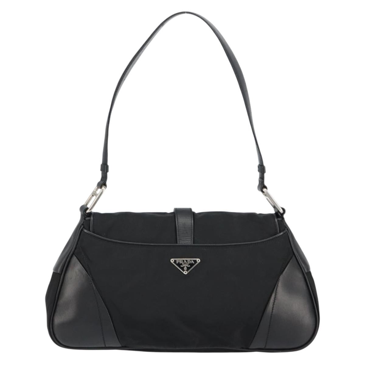 Prada Vintage Shoulder Bag Leather Black Leather Shoulder Bag Bag (Pre-Owned)